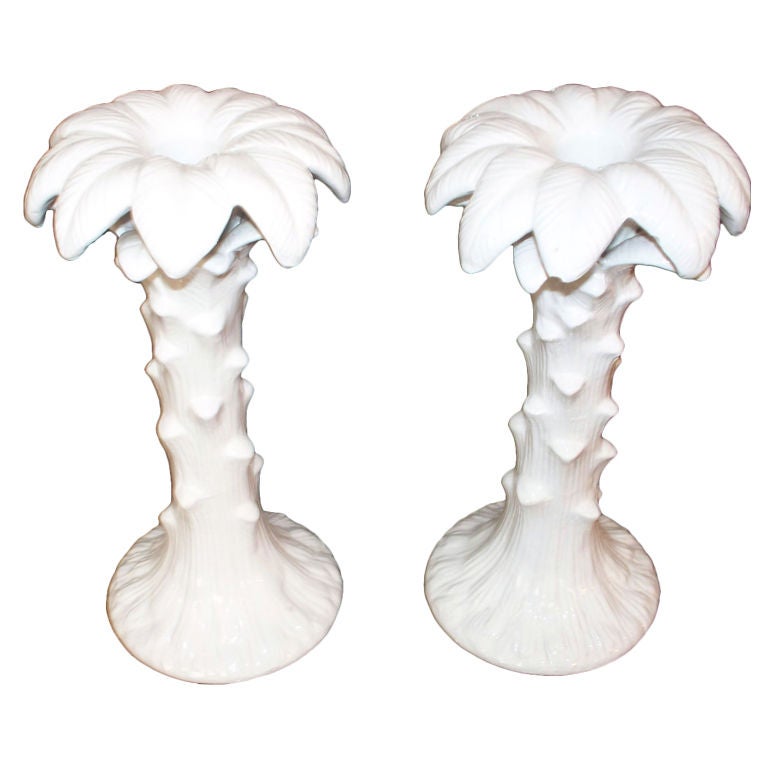 Pair of Italian Glazed Ceramic Serge Roche Style Candlesticks
