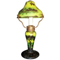 Antique French Art Nouveau Cameo Glass Table Lamp Signed J. Michel Paris