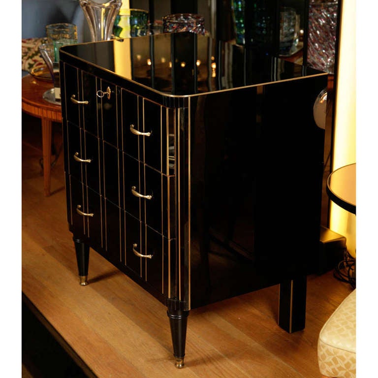 Pair of Black Glass Chest of Drawers at 1stDibs