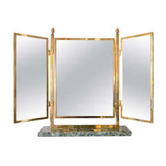 Vintage 1950s English Brass Triptych Dressing Table Mirror