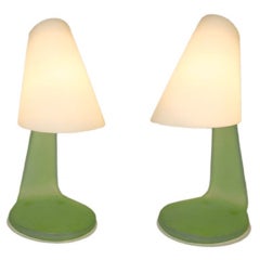 Pair Of Green Glass Lamps