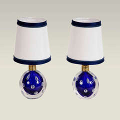 1950's italian pair of blue murano ball lamps