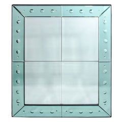 Exceptional Art Deco Mirror with Green Venetian Glass Borders