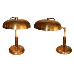Pair of Adjustable Brass Domed Lamps