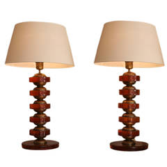 Pair of Italian Amber Disc Lamps
