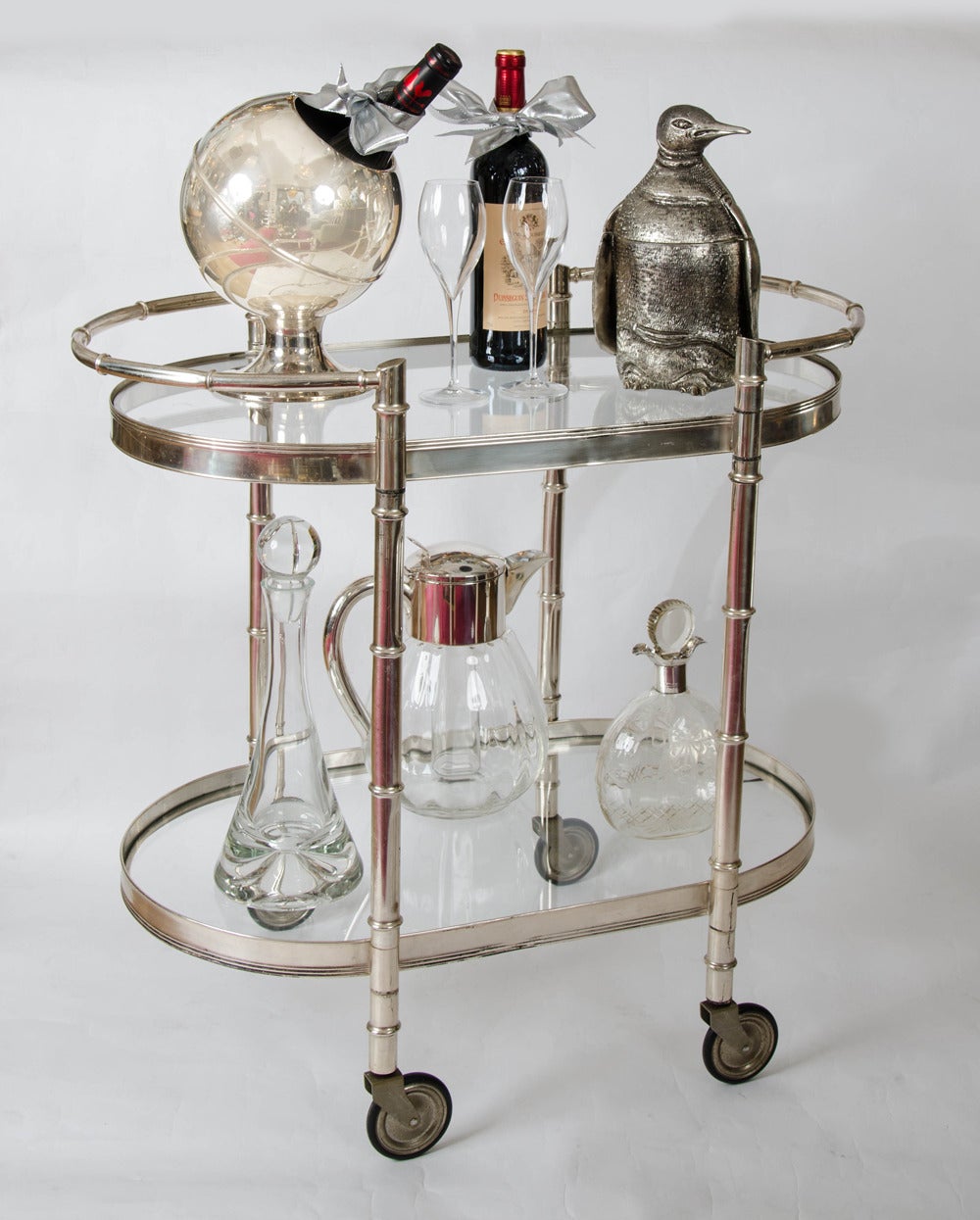 Vintage Italian Bamboo Bar Cart / Drinks Trolley
