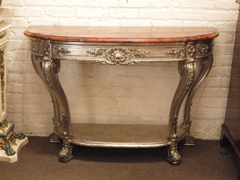 An Important Pair Of Antiques Georgian-style Carved Argente' Consoles