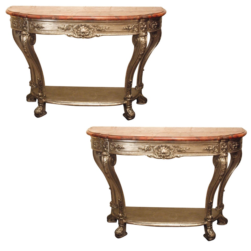 An Important Pair Of Antiques Georgian-style Carved Argente' Consoles For Sale