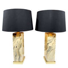 Pair Mid Century Faux Marble Lamps