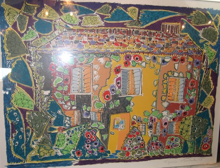 Rare, original, signed GLORIA VANDERBILT colored lithograph. Vibrant colors. Very happy piece. Excellent condition. Ms. Vanderbilt said the lithograph was an 'experimental' piece that she did in the early 80's. This particular piece was not widely