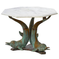 Brass Dolphin Sculpture Coffee Table