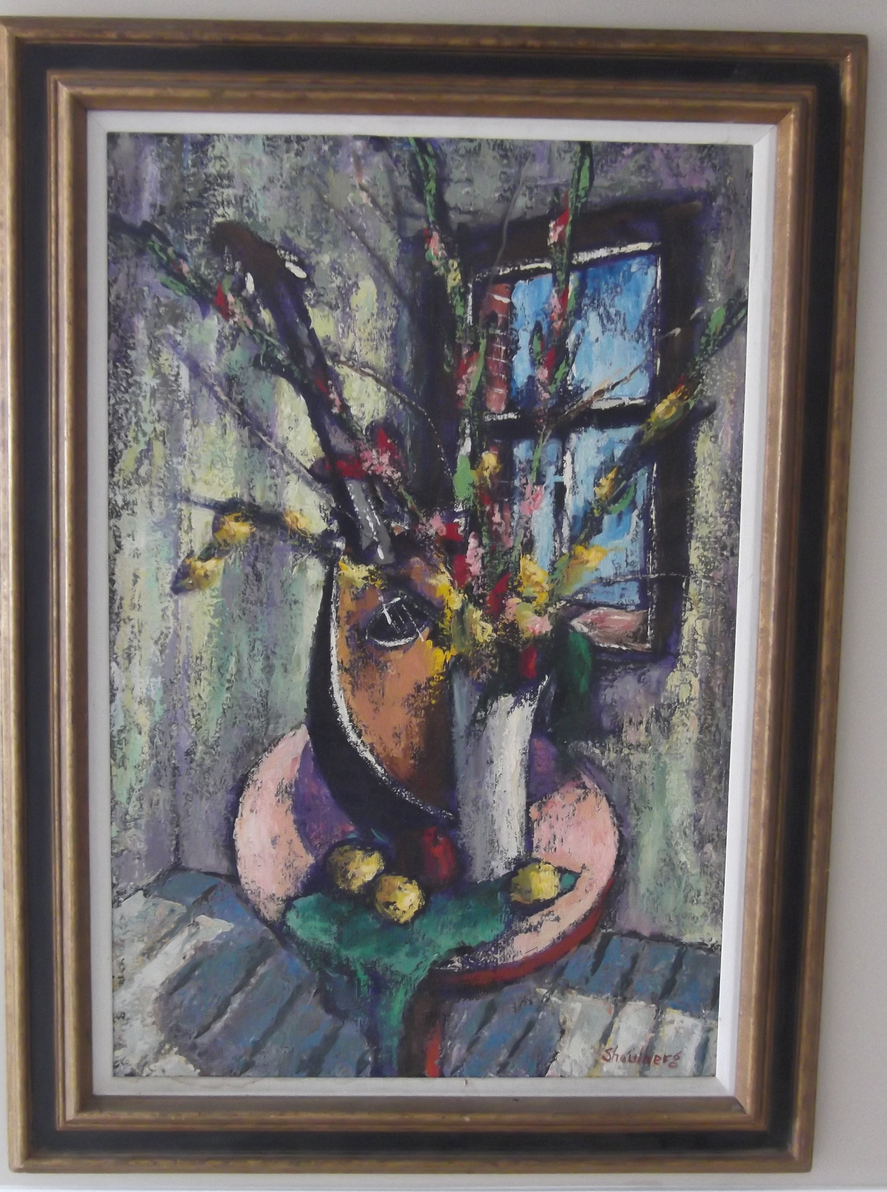 Important Modernist Floral Still Life Oil Painting By Harry Shoulberg