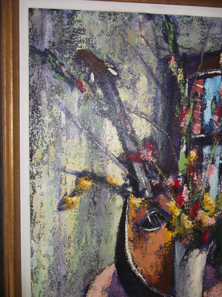 American Important Modernist Floral Still Life Oil Painting By Harry Shoulberg
