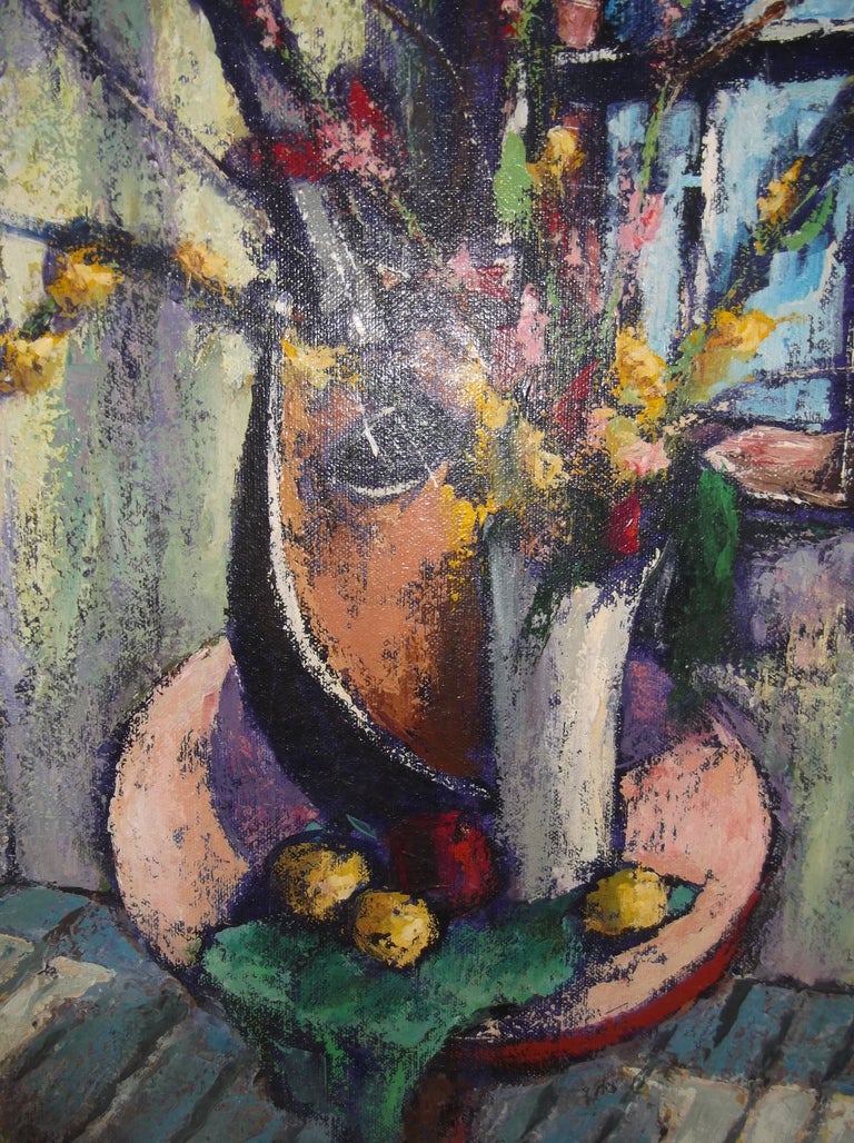 Mid-20th Century Important Modernist Floral Still Life Oil Painting By Harry Shoulberg