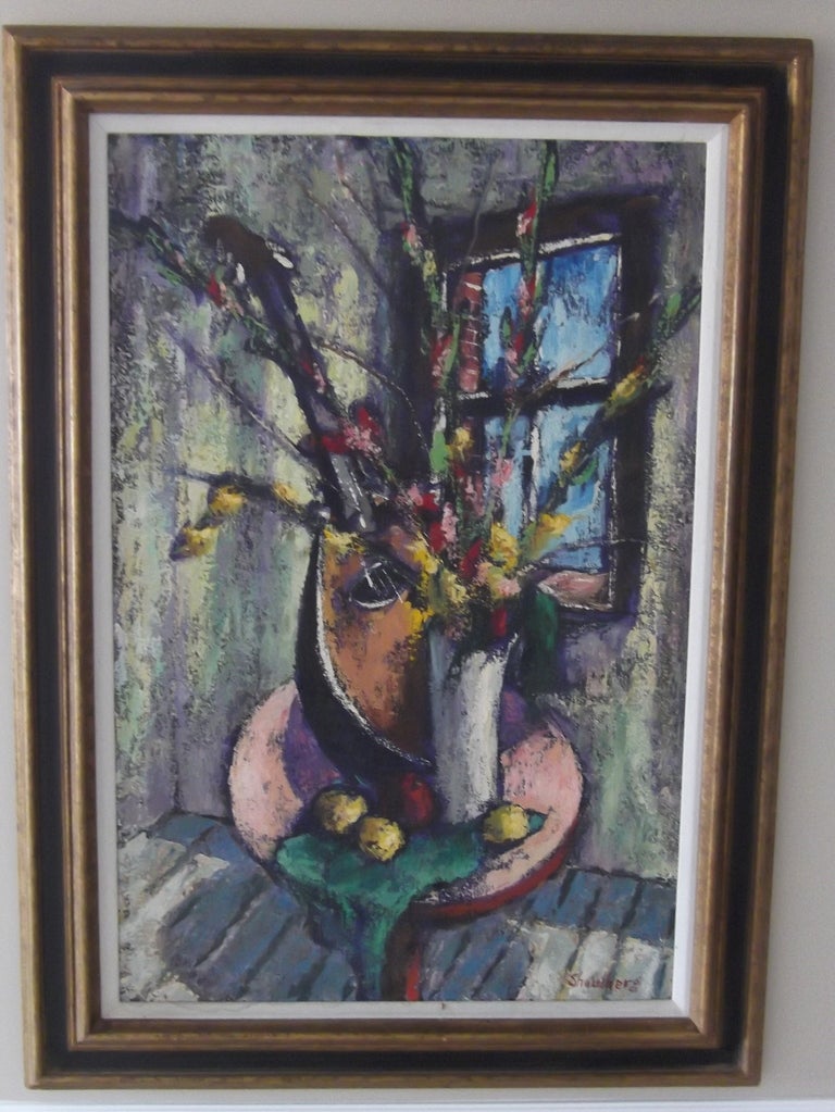 Important Modernist Floral Still Life Oil Painting By Harry Shoulberg 2