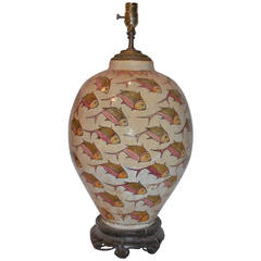 Large 1960s Hand-Painted Ceramic Table Lamp