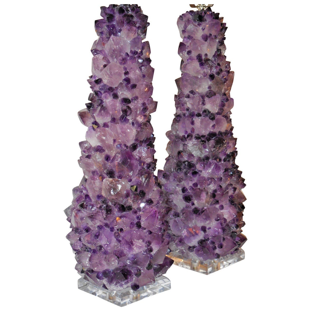 Pair of Amethyst Rock Crystal Lamps at 1stdibs