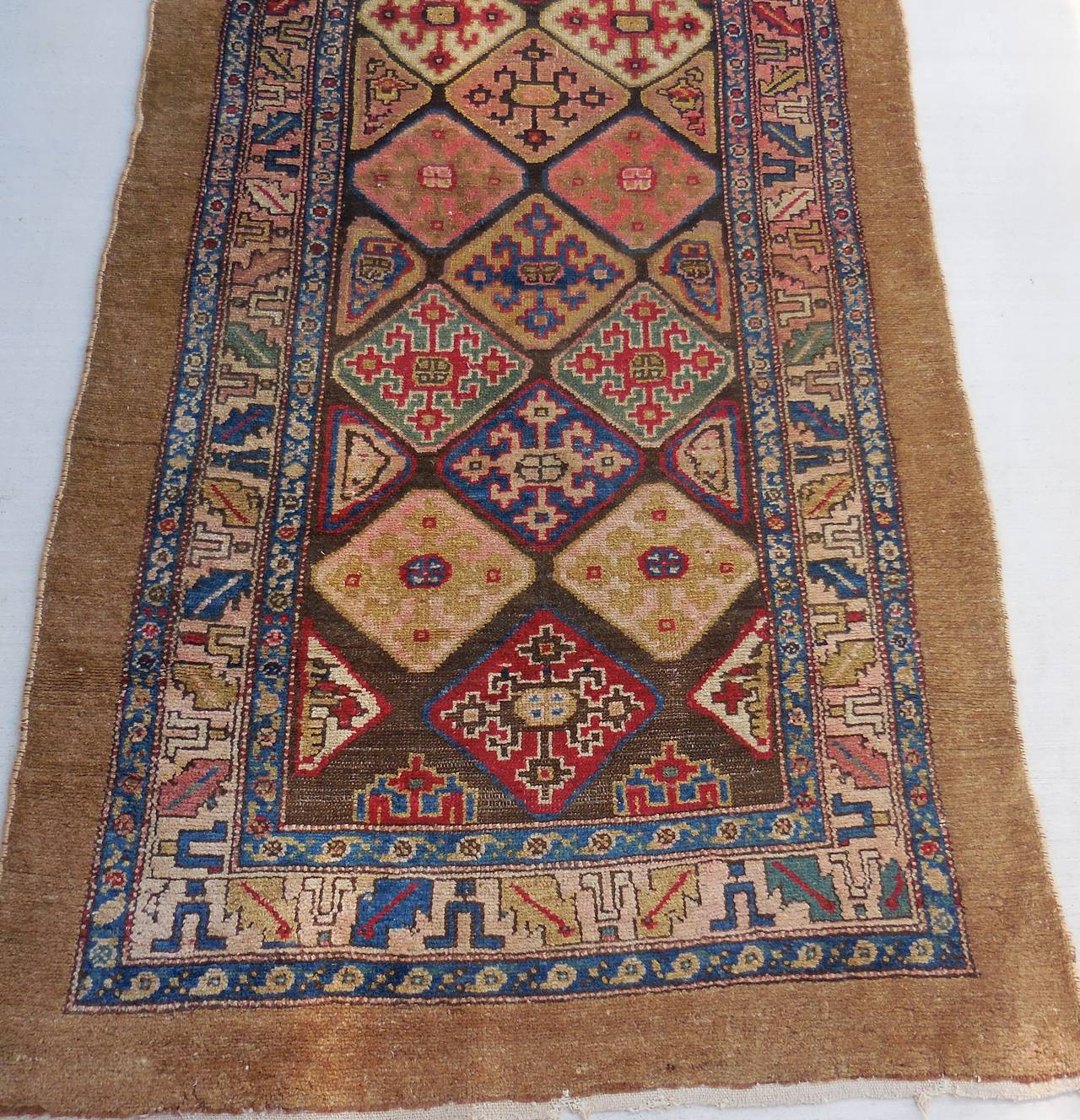 Camel Wool Serb Runner with Stylized Borders Rug