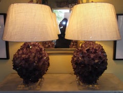 Pair of Amethyst Rock Crystal Lamps