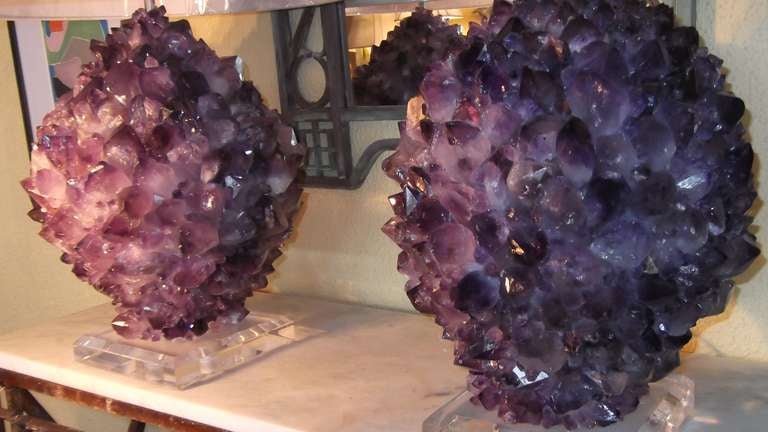 Pair of Amethyst Rock Crystal Lamps In Excellent Condition In Delray Beach, FL