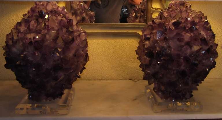 Paire de lampes en cristal de roche améthyste 3