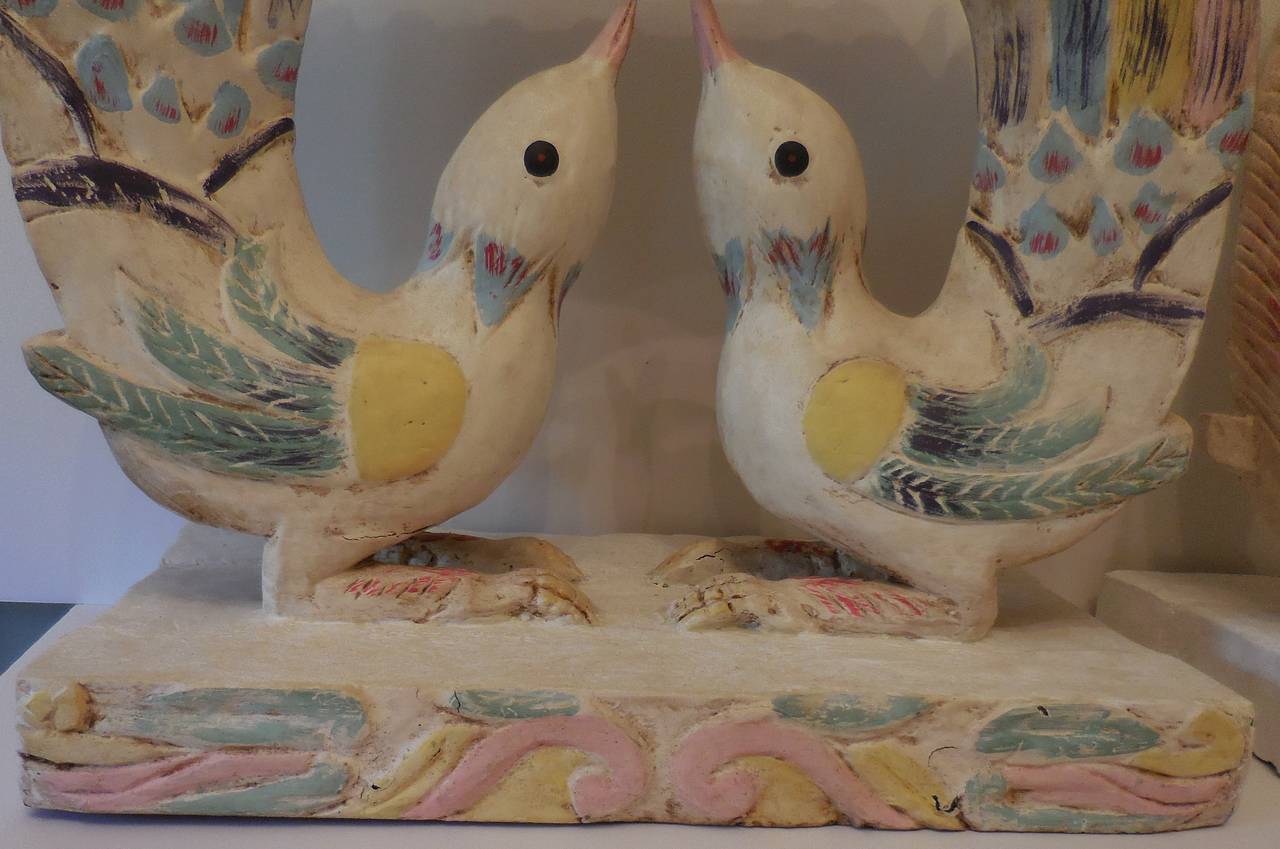 Pair of Wood Carved Dove Sculptures 2