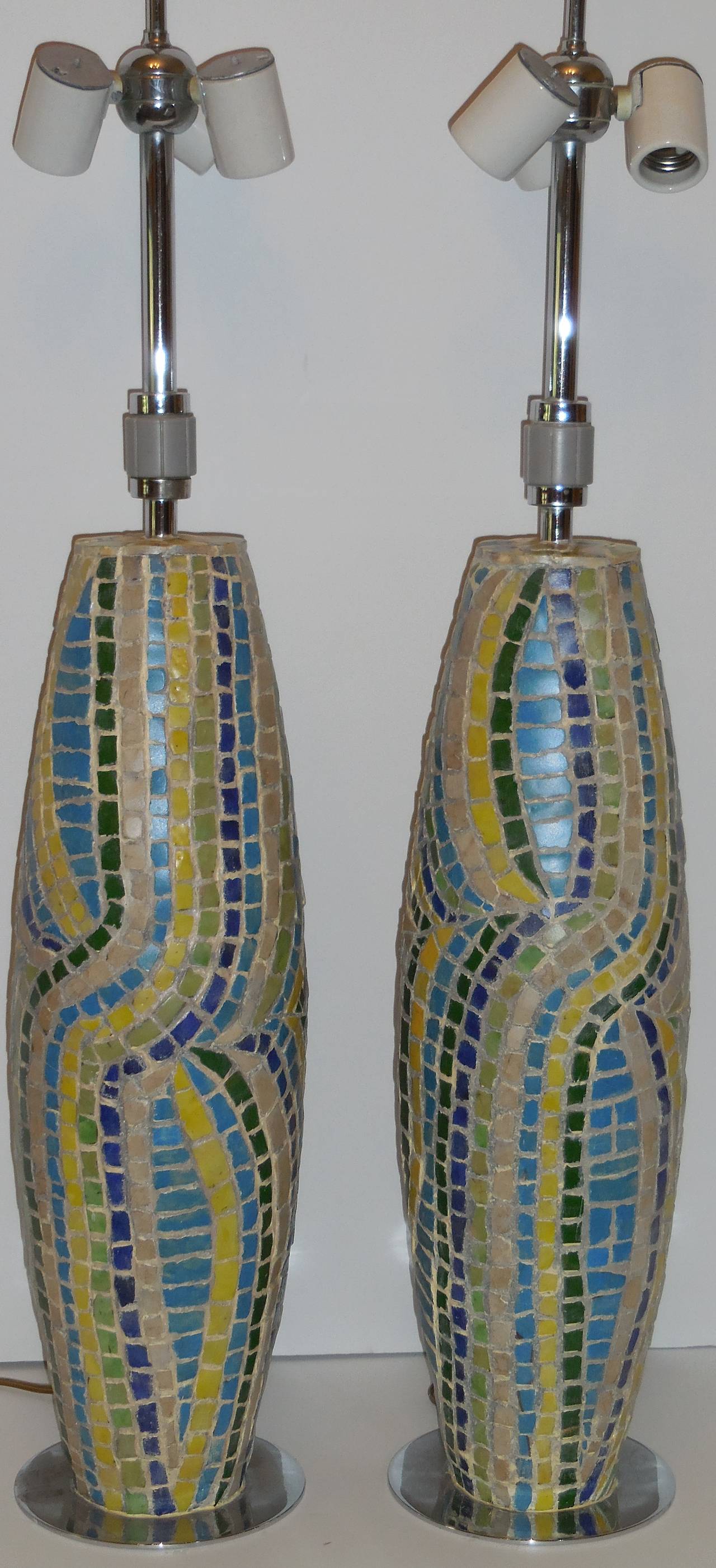 Ceramic Pair of Artistic Mosaic Table Lamps