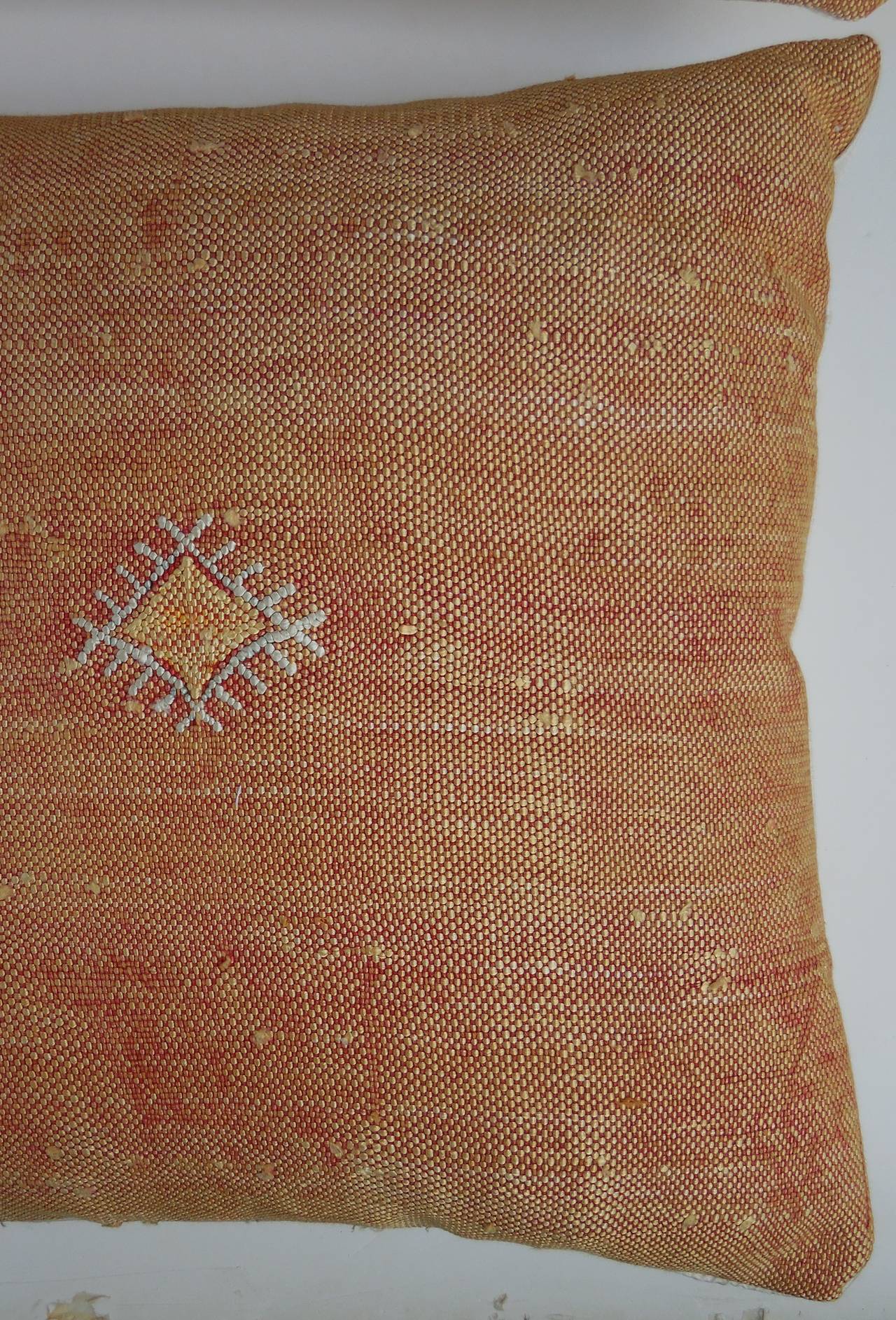 Hand-Woven Pair of Silk Rug Fragment Pillows