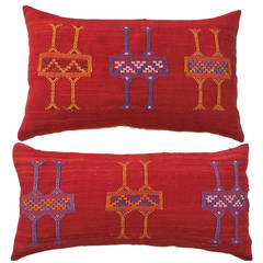 Vintage Pair of Silk Embroidery Pillows