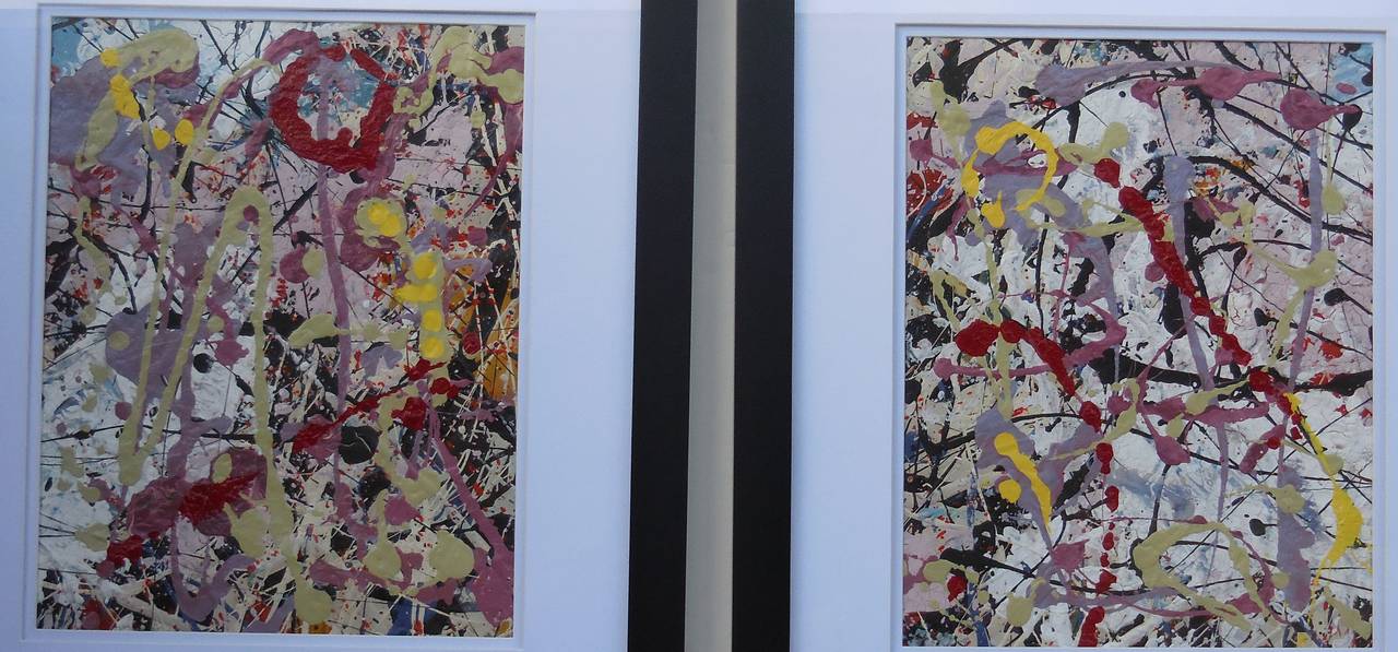 Beautiful pair of acrylic colorful paintings, painted on canvas.
Could hang two ways.
Actual size 11