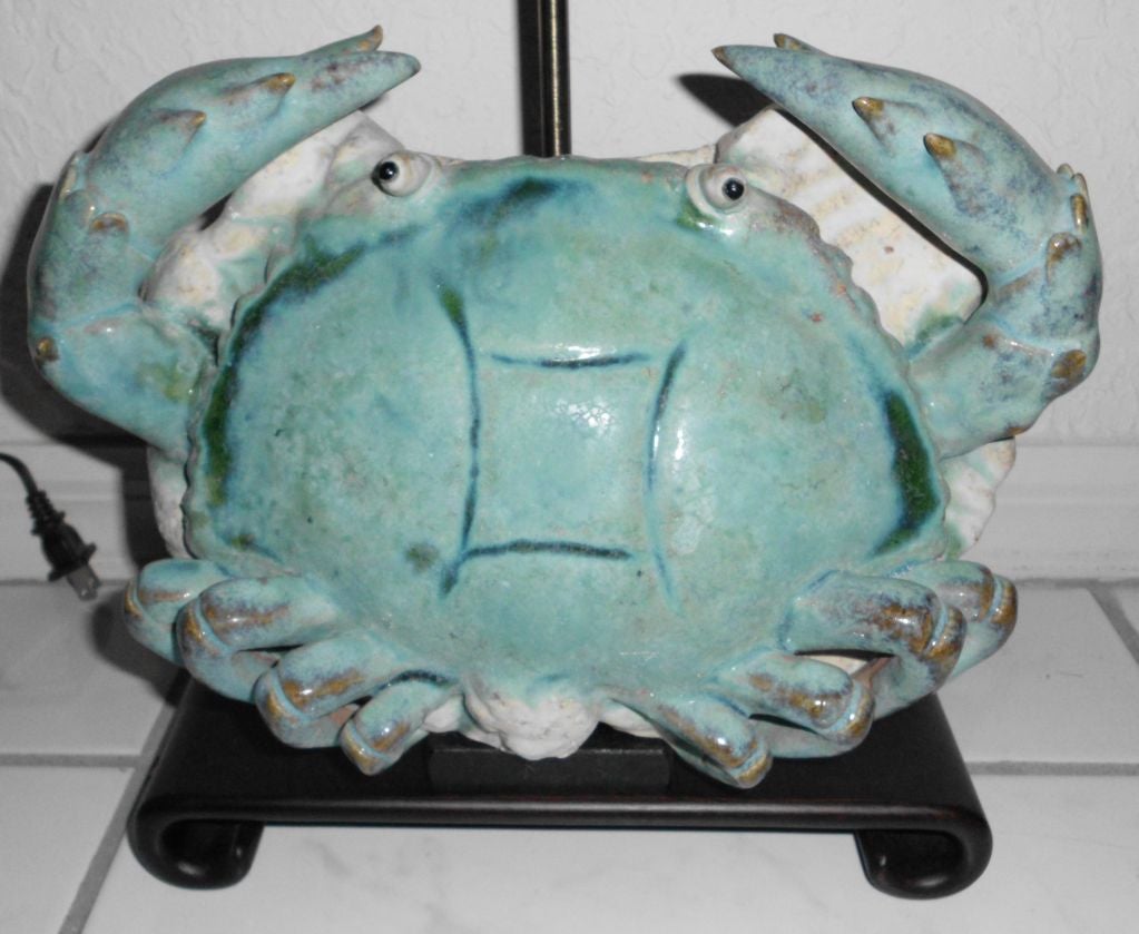 Unknown Pair of Turquoise Crab Table Lamps