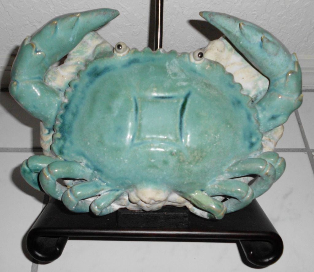 20th Century Pair of Turquoise Crab Table Lamps