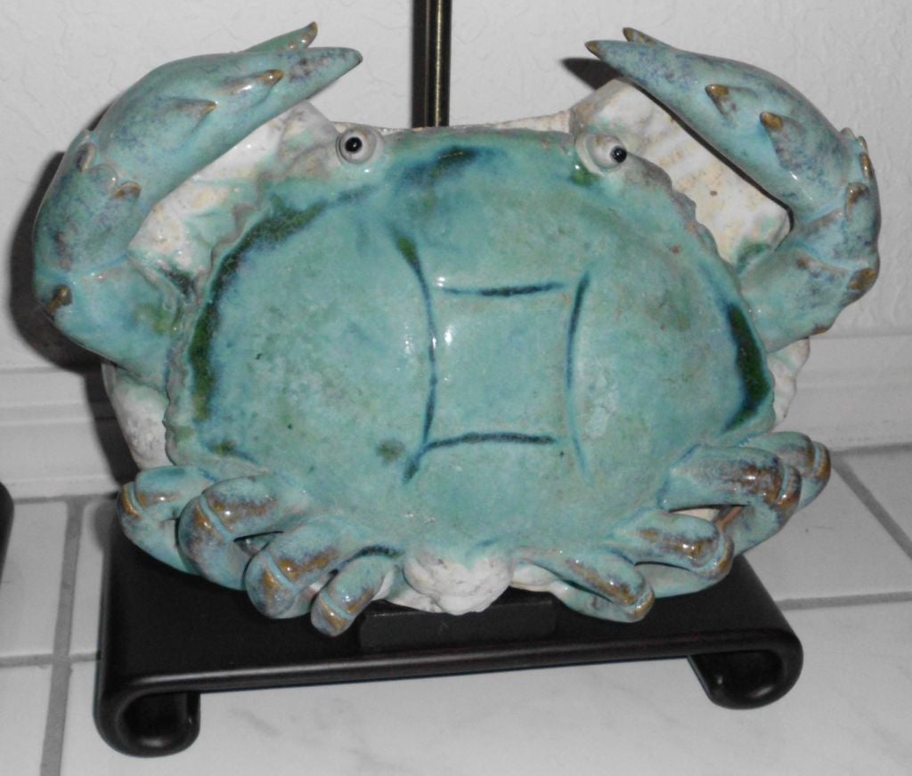 Ceramic Pair of Turquoise Crab Table Lamps