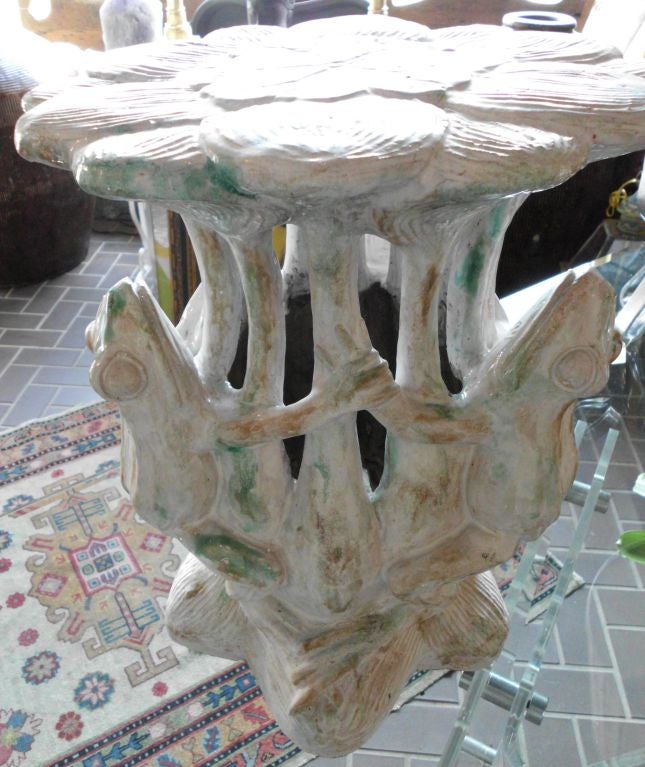 20th Century Beautiful glazed terracotta side table or garden seat .