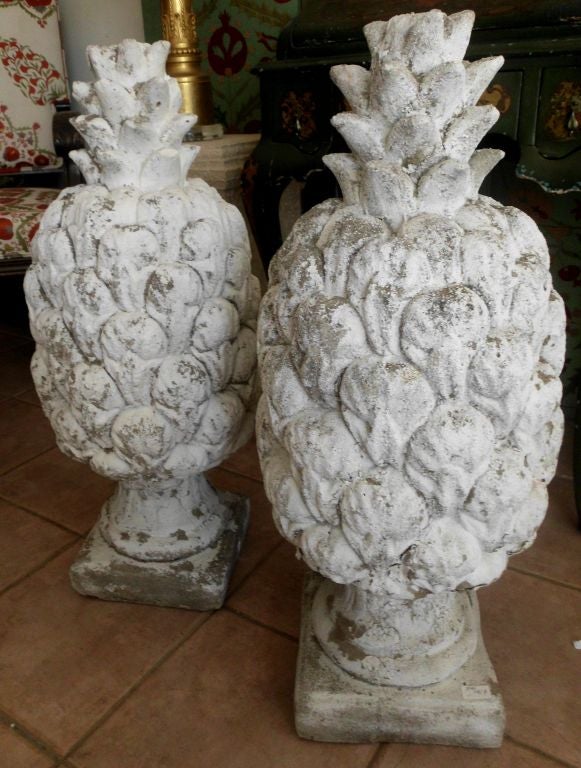 Pair of cement pineapple finials 1