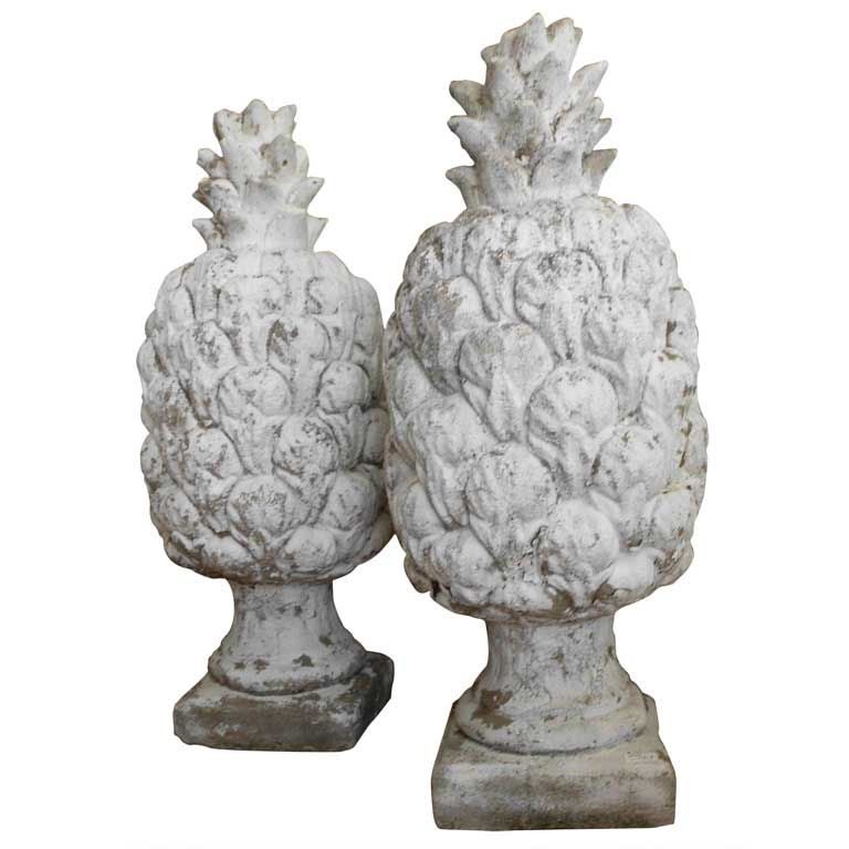 Pair of cement pineapple finials