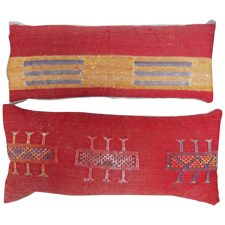 Pair of silk rug fragment pillows