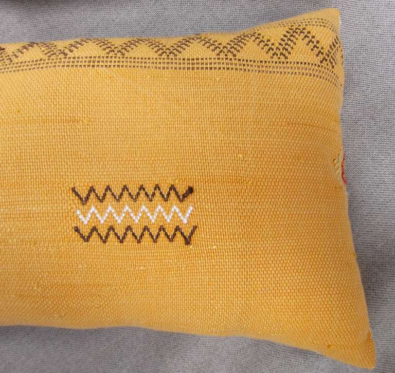 Moroccan Pair of silk rug fragment pillows