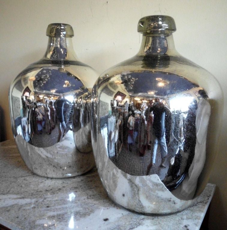 Pair of oversize mercury glass  vases In Excellent Condition In Delray Beach, FL
