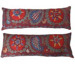 Pair of old Suzani fragment pillows