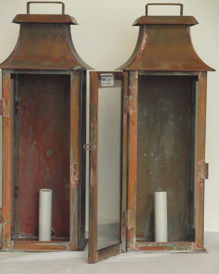 20th Century Pair of Wall Mounted Copper Lantern