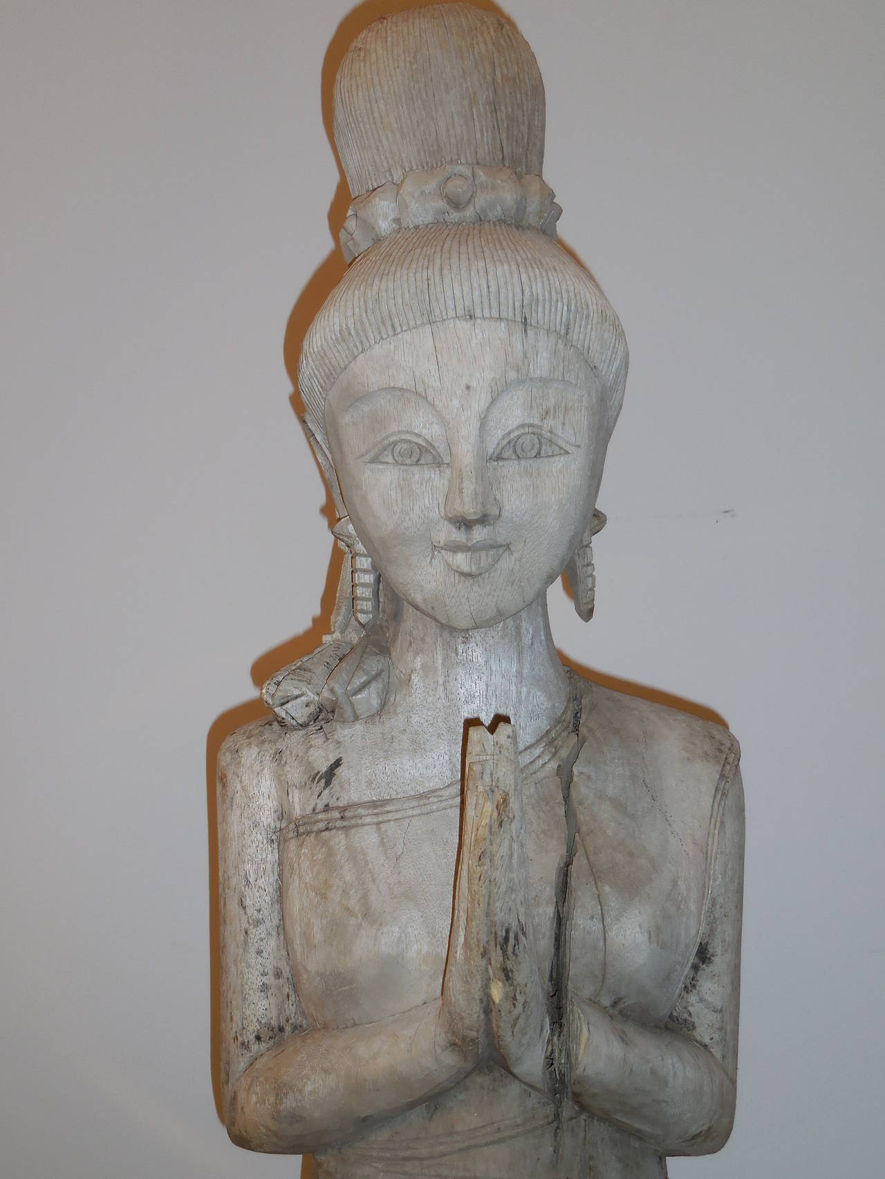 Large Wood Carved Old Serene Quan Yin Statue 5