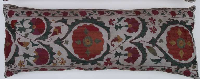 Beautiful pair of pillows ,made of hand embroidery Suzani fragment. 
With multicolor silk vine and floral motifs.
New inserts.