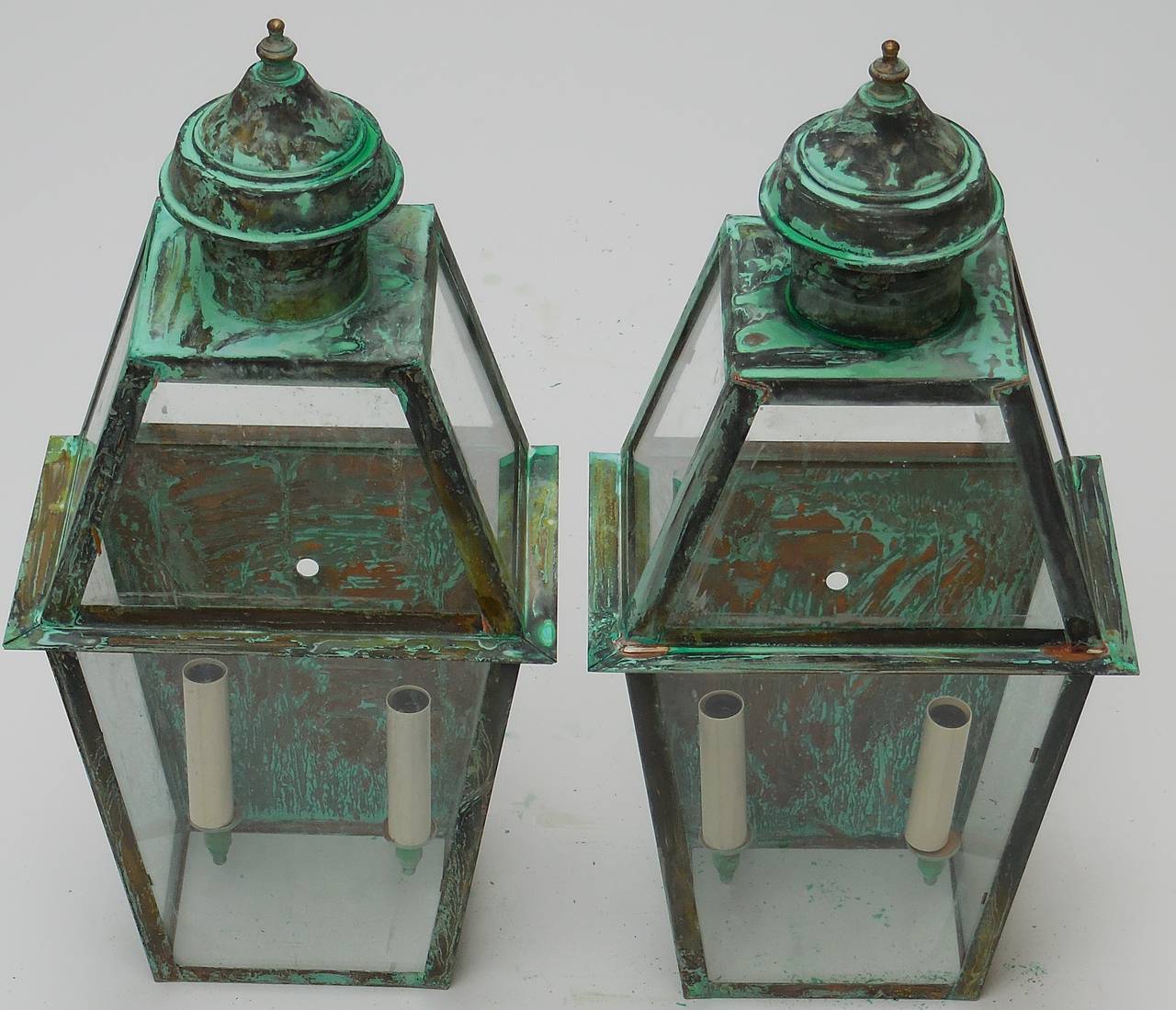 American Pair of Wall Hanging Copper Lanterns