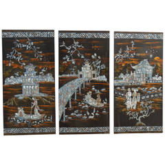 Vintage 1970s Set of Chinese Wall Hanging
