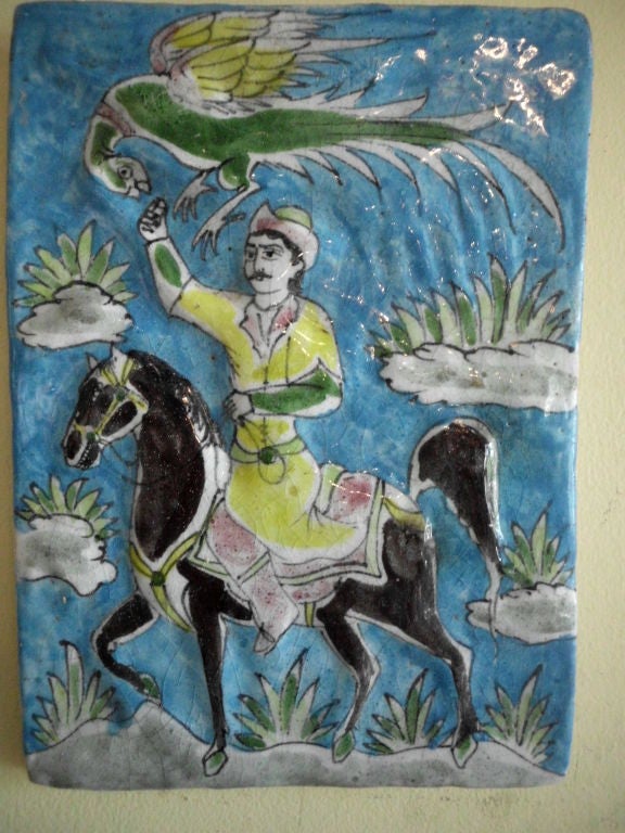 Beautiful Persian tile hand painted and glaze ,of warrior on a horse great real
Turquoise color .
You even can hang it on the wall.