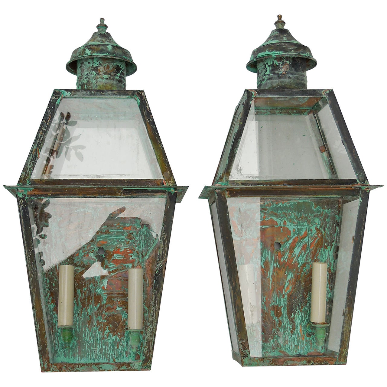 Pair of Wall Hanging Copper Lanterns