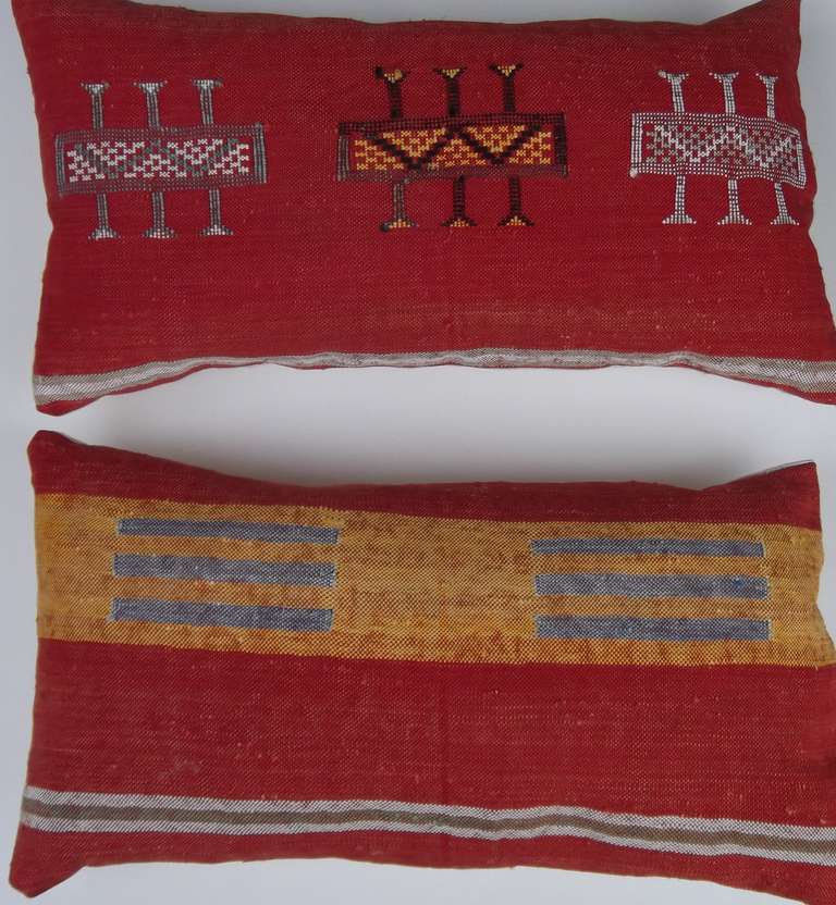 Moroccan Pair of silk rugs fragment pillows