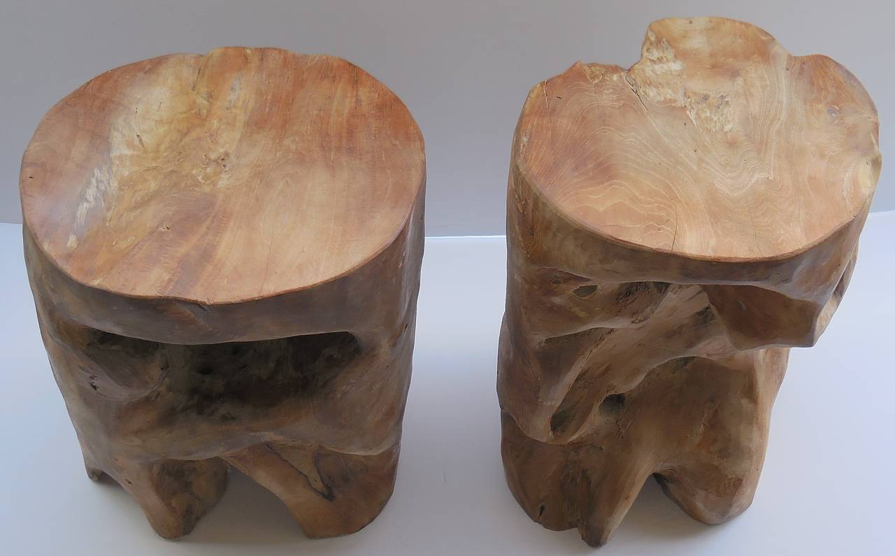 Balinese Pair of Architectural Wood Seats or Side Tables