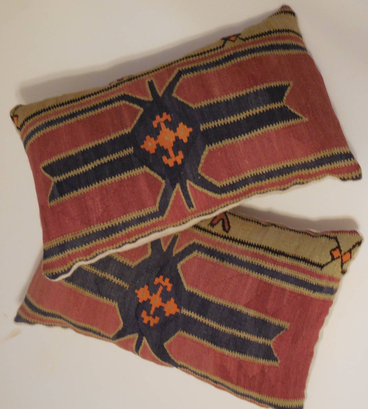 Pair of Caucasian Rug Fragment Pillows In Excellent Condition In Delray Beach, FL